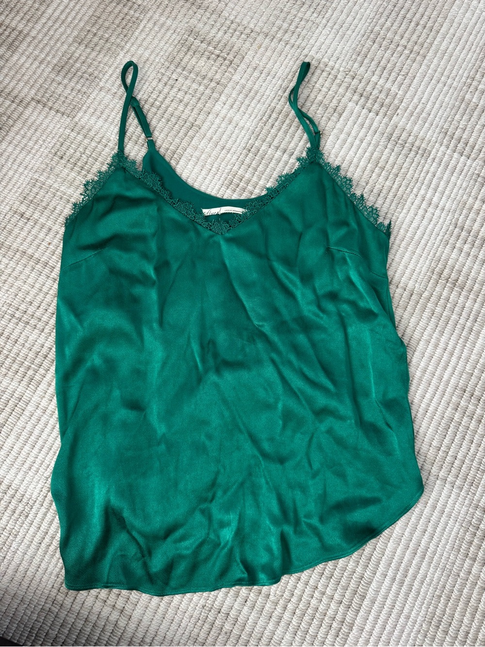 Anthropologie Emerald Green Lace-Trim Satin Cami